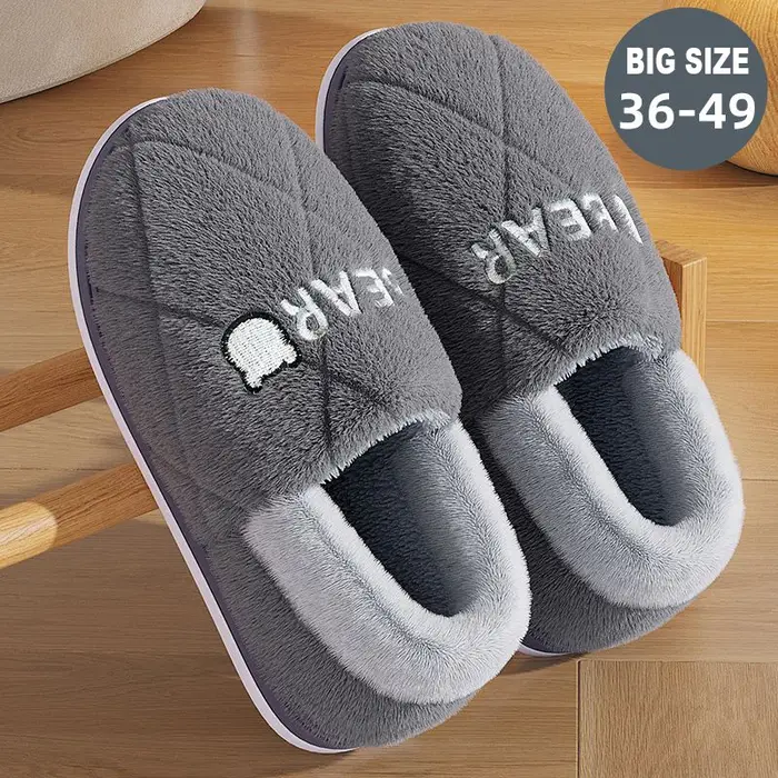 Pantoufles en fourrure pour hommes et femmes, chaussures en coton non ald, toboggans confortables, cheville en peluche, semelle souple, chaud, intérieur, maison, hiver, mode