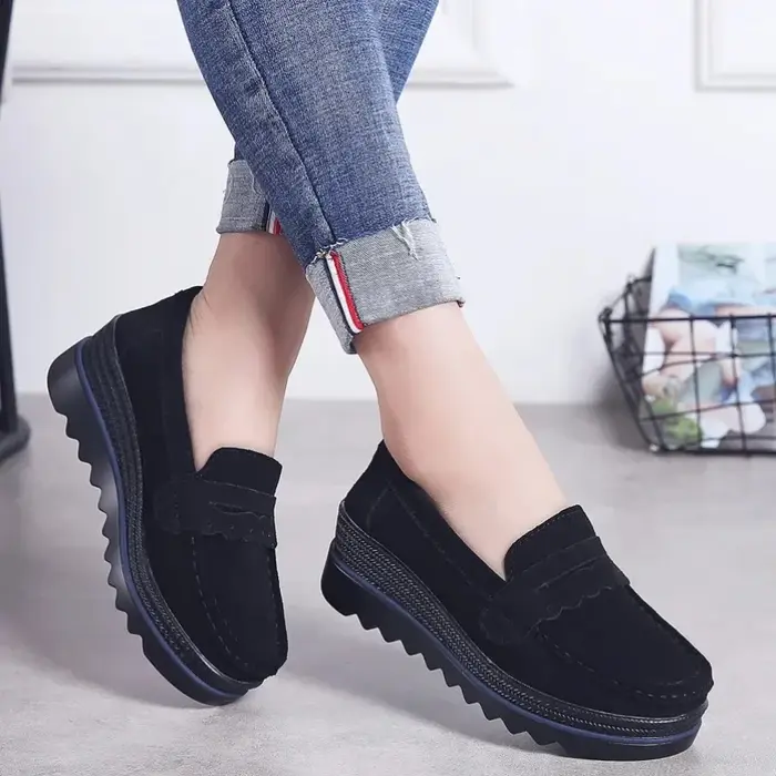 2025 grande taille chaussures pour femmes mocassins en cuir suédé muffin semelle semelle épaisse augmenter décontracté femmes unique chaussure couvre pied