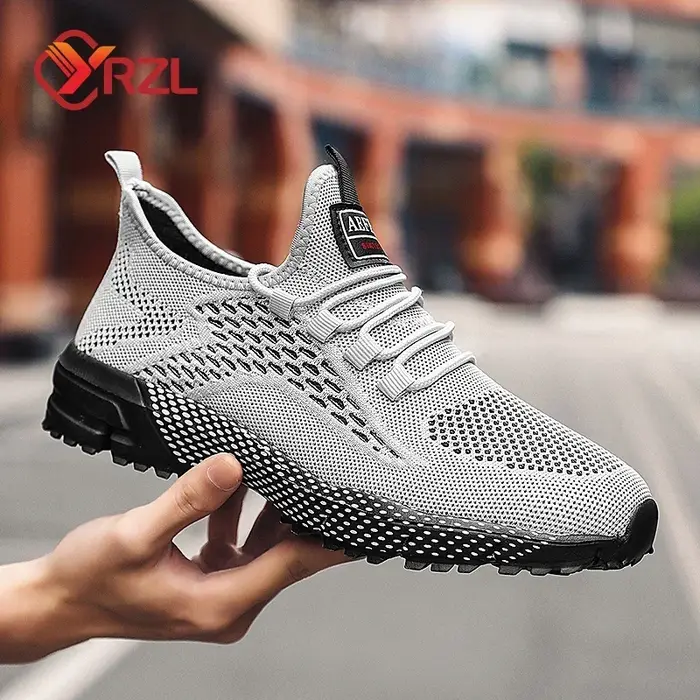 YRZL chaussures de course hommes confortable léger gris marche baskets respirant Air maille antidérapant décontracté