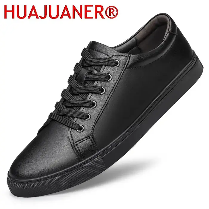 Hommes en cuir véritable chaussures décontractées noir baskets