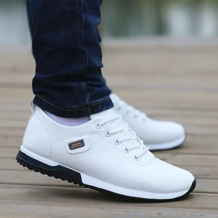 Baskets Blanches en PU pour Homme, Chaussures de Loisirs, Résistantes à l'Usure, Antidérapantes, à l