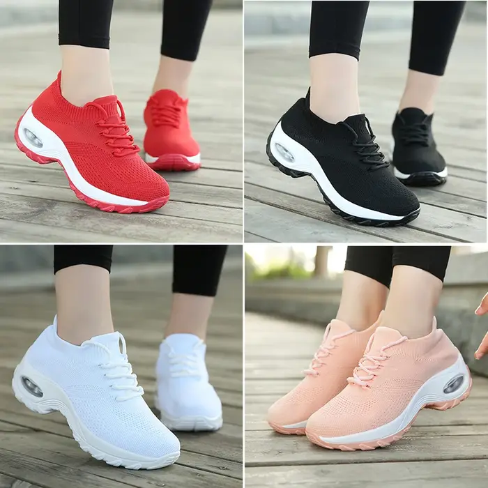 Baskets de course légères pour femmes, chaussures de sport respirantes, coussin d'air, tissage volant, marche en plein air, jogging, loisirs