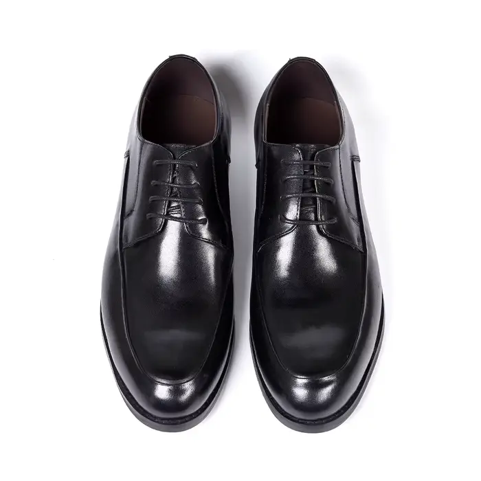 Chaussures Derby de Style italien pour hommes, faites à la main, en cuir véritable, bout uni, à lace