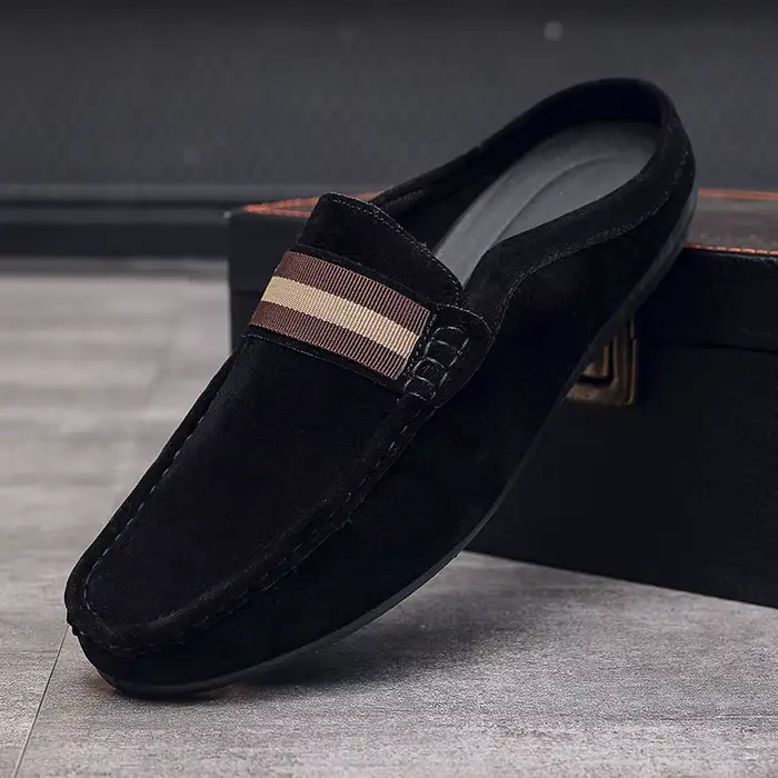 Mules d'été en daim et cuir, demi-chaussures pour hommes, mocassins décontractés, pantoufles plates 