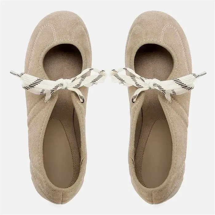 Mode bout rond ballerines femmes à lacets Faux daim peu profond concis semelle souple Mary Jane chaussures