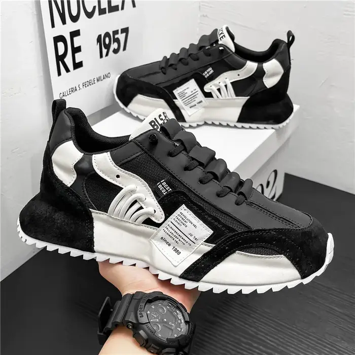 Baskets pour hommes printemps-été, chaussures décontractées rétro à plateforme épaisse, en maille patchwork, à lacets, pour la marche et la course.