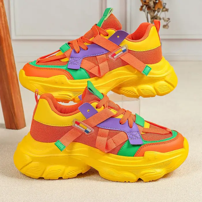 Baskets orange pour femmes, baskets de sport à plateforme, chaussures à plateforme épaisse, chaussur