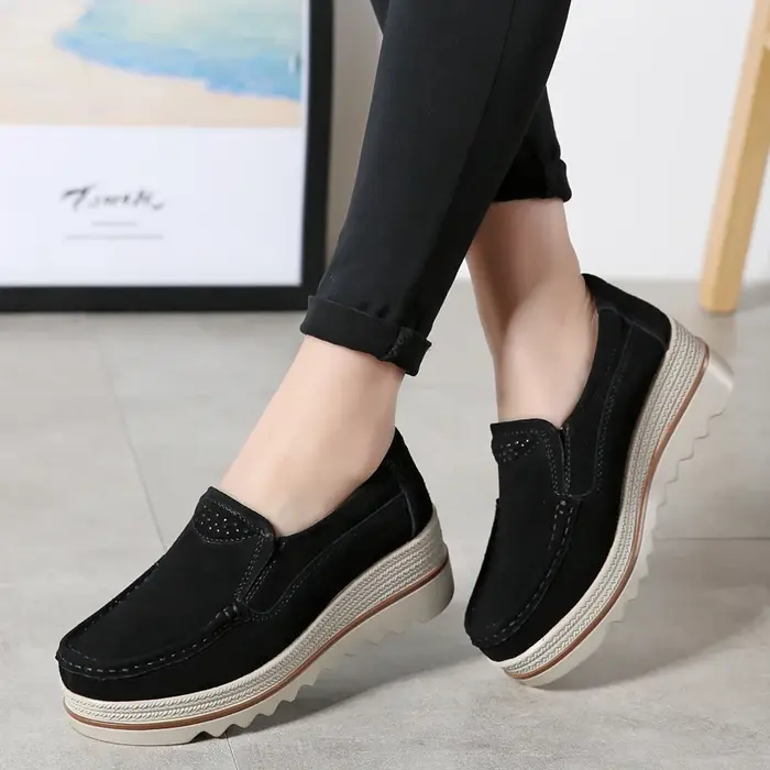 WIENGuitar-Baskets plates en cuir suédé pour femmes, chaussures à plateforme, mocassins à talons pla