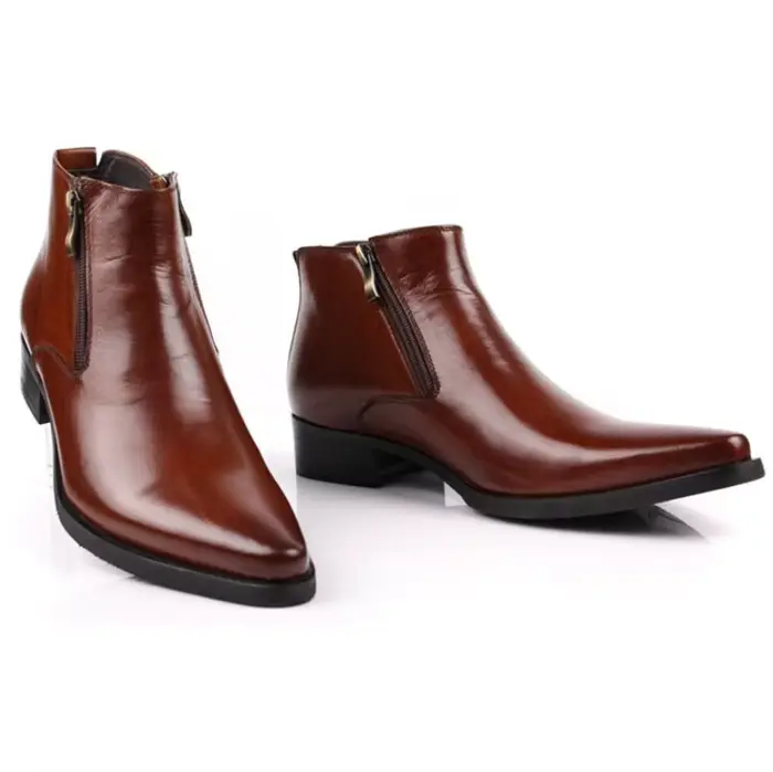 Bottes courtes formelles anglaises avec chaussures noires pointues à double fermeture éclair