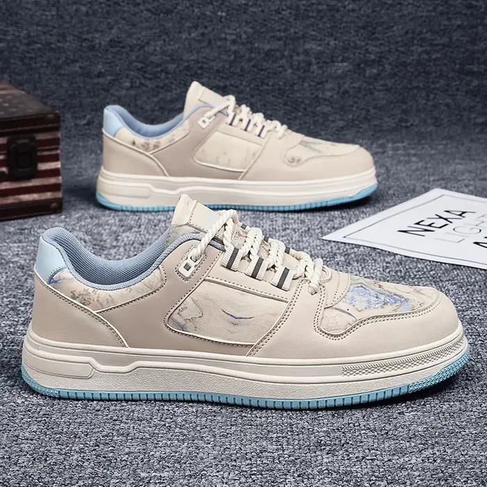 Chaussures de marche pour hommes mode sport décontracté respirant en cuir plat antidérapant confortable baskets