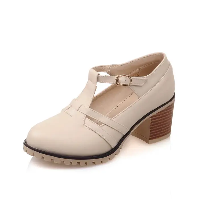SIMLOVEYO 2023 dames pompes tressées Mary Janes plate-forme boucle sangle bout rond 6CM gros talon couverture US12 Beige