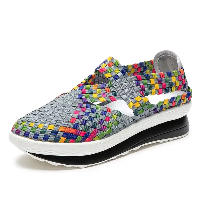 Femmes chaussures plate-forme tissé baskets sans lacet respirant chaussures de marche mode femme Ten