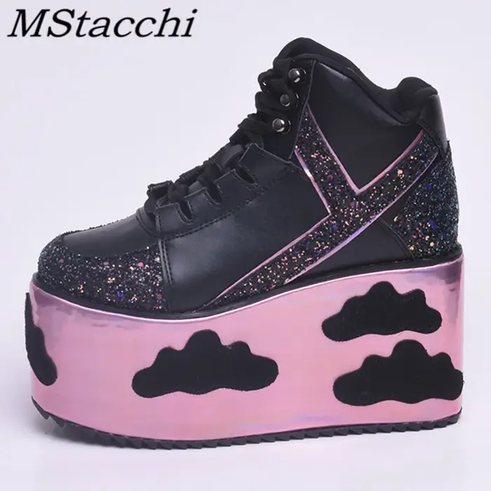 Chaussures compensées à lacets style punk pour femme