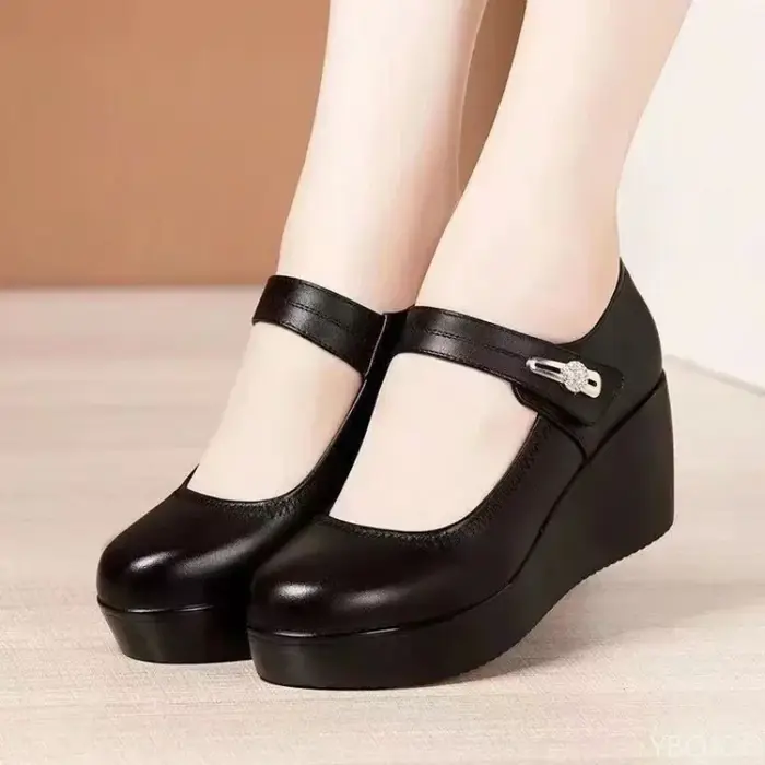 Nouvelles chaussures décontractées à bout rond pour femmes, confortables à semelle épaisse, polyvalentes, à talons hauts et compensés, escarpins pour femmes, Zapatos Mujer