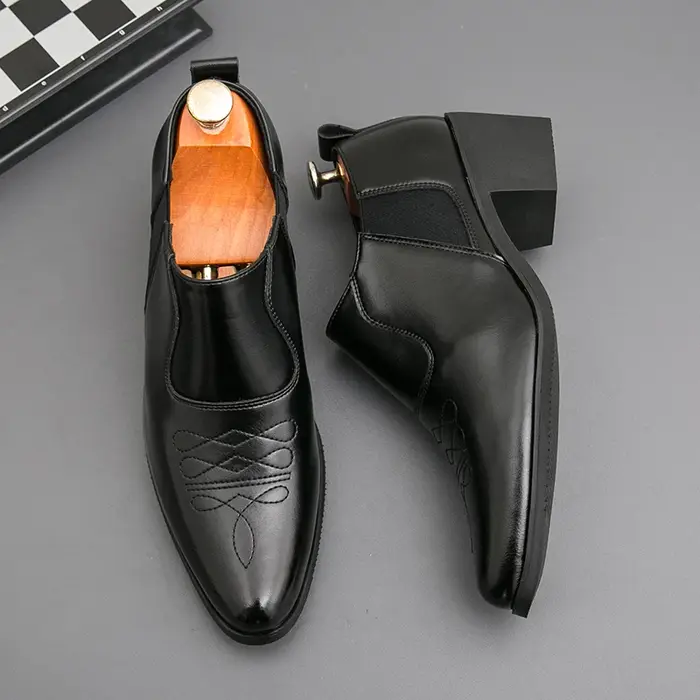 Chaussures habillées en cuir à talon épais de 6 cm pour hommes