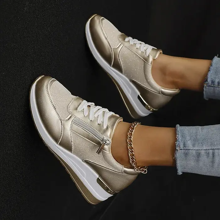 Mode fond épais argent baskets femmes 2025 printemps talon compensé chaussures vulcanisées femme confortable à lacets Sport Sneaker Mujer