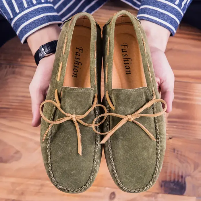 Mocassins en daim et cuir pour hommes, chaussures de bateau confortables et souples, mocassins de co