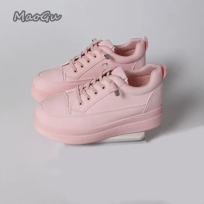 Blanc/rose femmes plate-forme baskets semelle épaisse décontracté usage quotidien dames école marche chaussures à