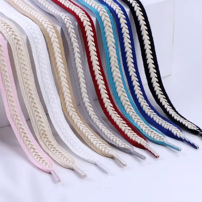Lacets d'oreille de blé plat pour baskets torsadées tresses guimauve lacet coloré toile de coton tis