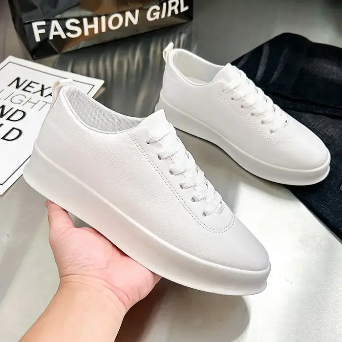 Baskets Blanches à Lacets pour Homme, Chaussures de dehors Décontractées, Printemps et Automne