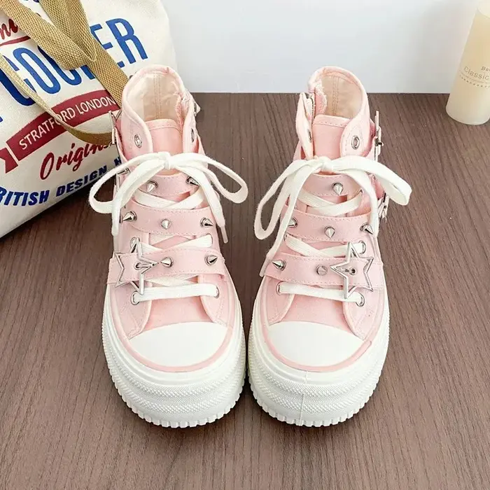 Chaussures montantes en toile rose Y2K pour femme