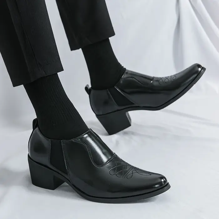 Chaussures habillées en cuir à talon épais de 6 cm pour hommes