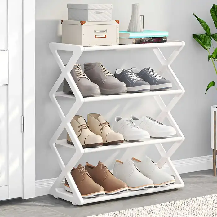 Étagère à chaussures 4 niveaux en X, multifonctionnelle et anti-poussière pour dortoirs, entrées, co