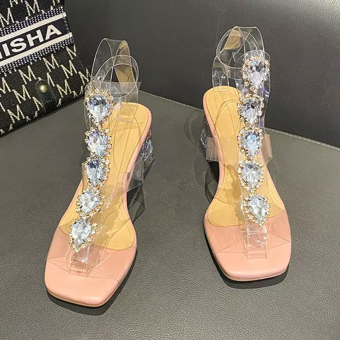 Sandales en plastique à talons bloc, chaussures d'été pour femmes, costume féminin, sangle à boucle 