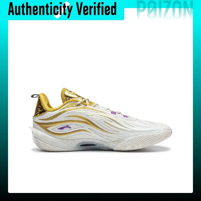 Chaussures de basketball Li Ning Wade 808 5 Ultra V2 pour hommes, coupe basse, blanc/or ABAV045-22