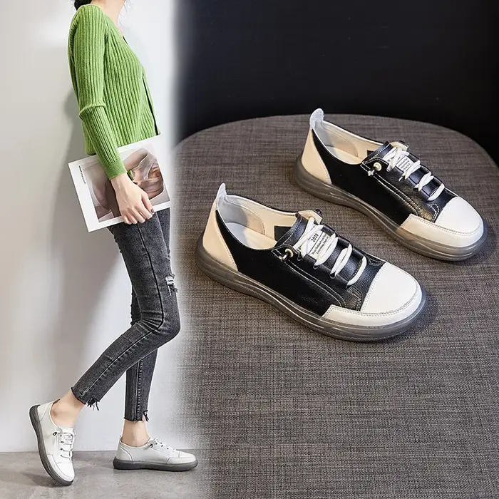 Maogu-Baskets Plates en Cuir group pour Femme