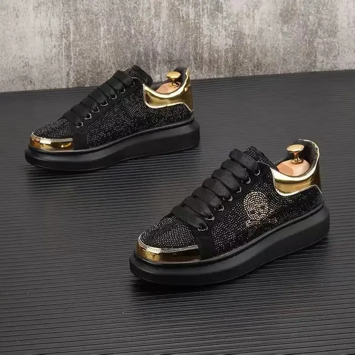Baskets respirantes et décontractées pour hommes, chaussures de vulcanisation à fond épais avec strass, résistantes à l'usure, nouvelle collection