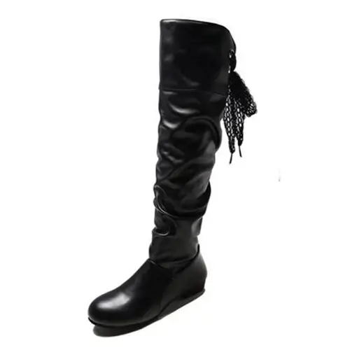 Chaussures pour femmes, bottes hautes rouges, noires et blanches, bottes longues plissées à talon ba