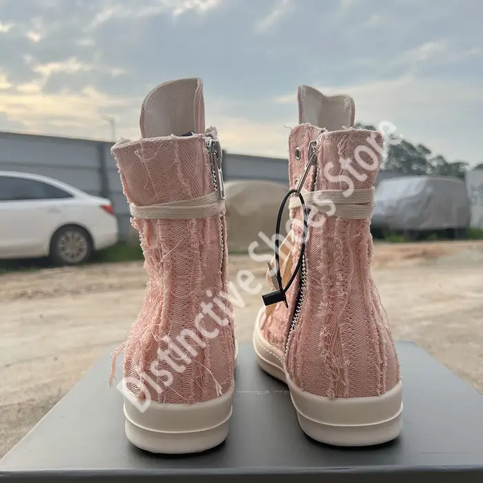 Baskets montantes déchirées en toile rose pour hommes