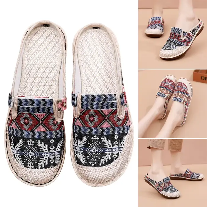 Demi-pantoufles respirantes à bout rond, chaussures en lin, confortables pour un usage quotidien, ch