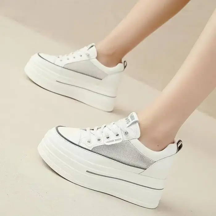 Baskets compensées en cuir blanc pour femme