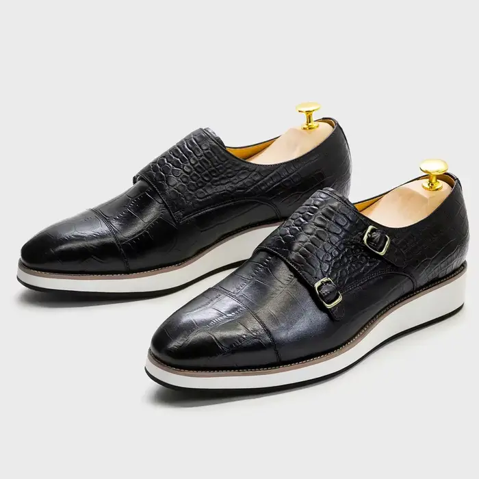Chaussures décontractées classiques pour hommes, baskets en cuir de veau, motif Crocodile, sangle de