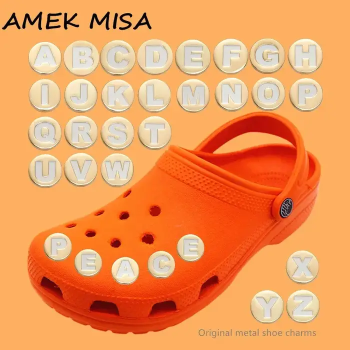 Alphabets originaux en métal, accessoires de chaussures, or rond de luxe, A à Z, 26 lettres libremen