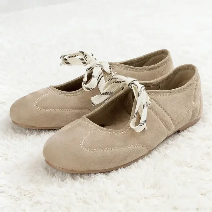 Mode à lacets couture Design marque ballerines femmes haute qualité Faux daim Mary Jane chaussures confortables bout rond mocassins