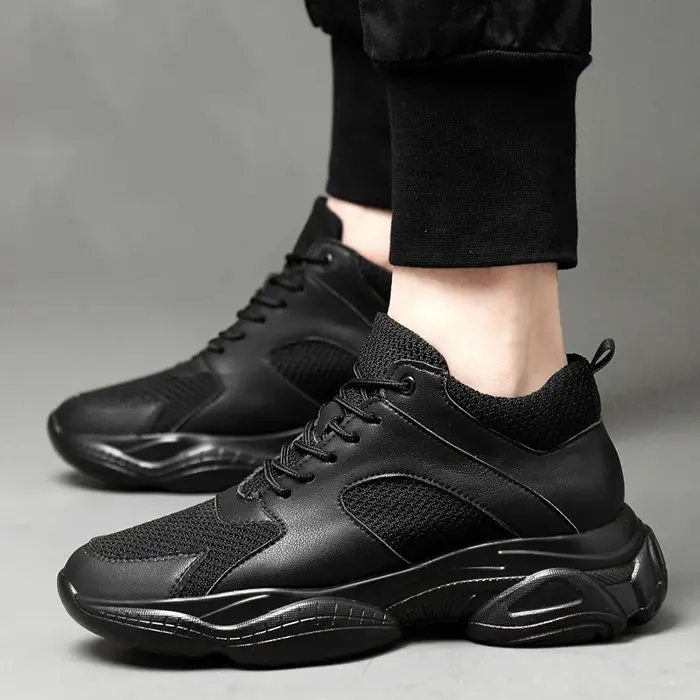 Baskets de mode homme ascenseur chaussures hauteur augmenter semelle intérieure 8 cm blanc noir