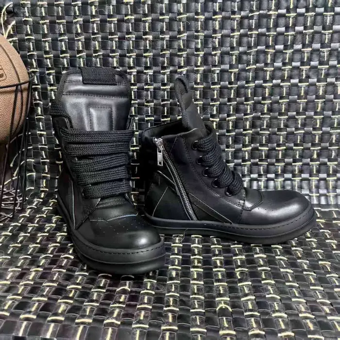 R-o Designer hommes chaussure entièrement en cuir noir bottine Sneaker haut chaussures décontractées lacets Jumbo fermeture éclair femmes bottes baskets plates