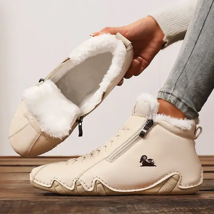 Offre spéciale dames baskets hautes bleu clair avec doublure en peluche fermeture éclair conception chaussures décontractées à la mode fausse fourrure bottines femmes