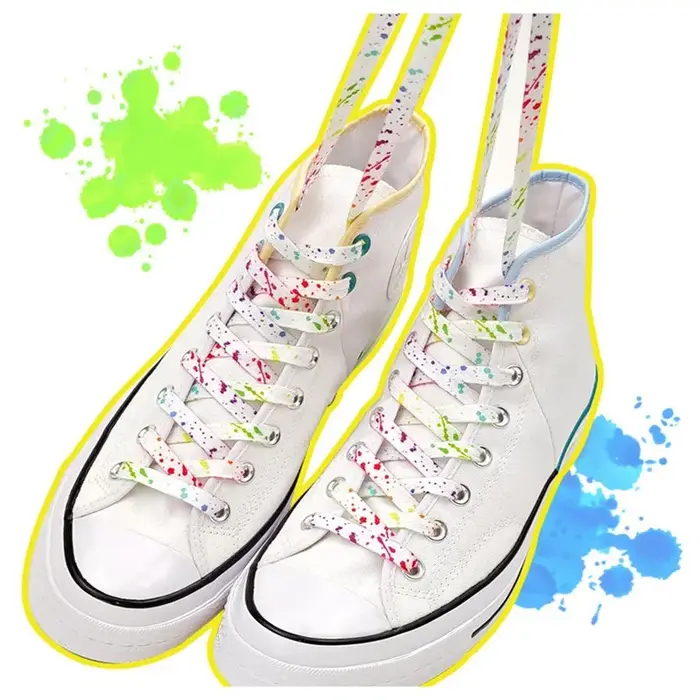 Lacets lumineux arc-en-ciel pour baskets, tissu de qualité, éclaboussures d'encre, mode, 0.8cm, plat