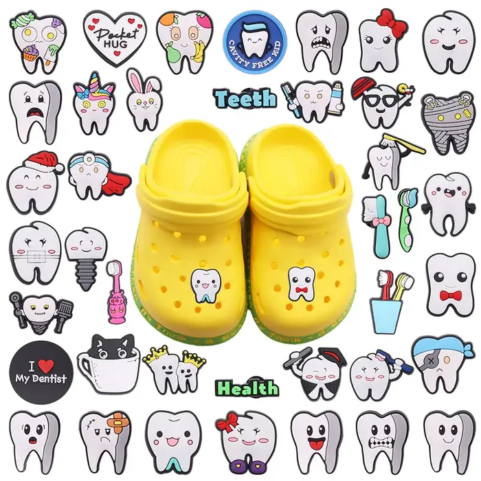 Breloques de chaussures en PVC pour enfants, 1 pièce, dents de lapin, santé dentaire, boucle de cari