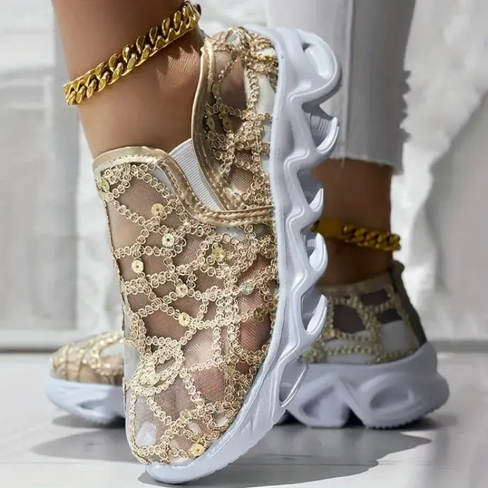 Chaussures de sport en maille à paillettes pour femmes