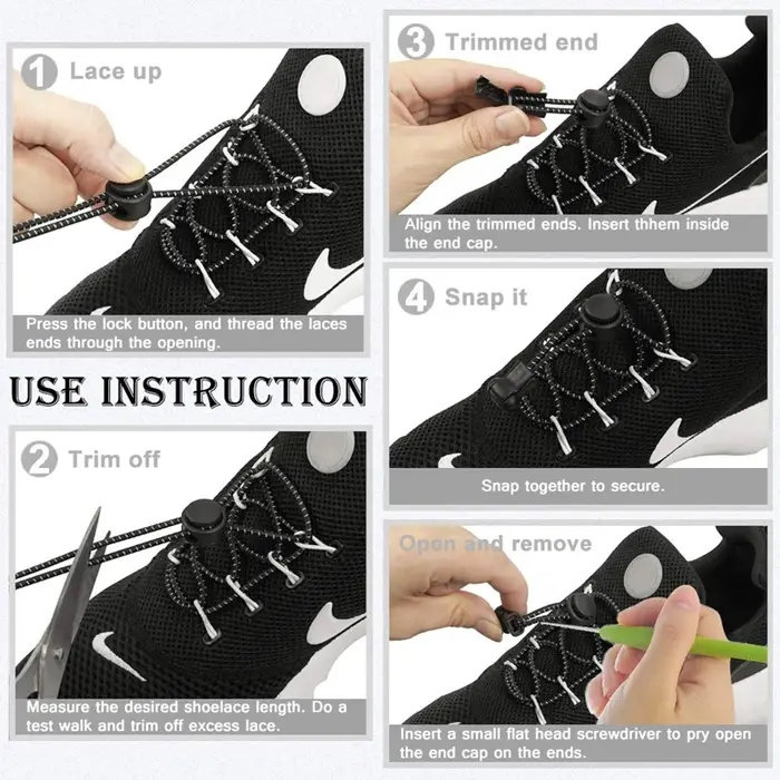 Lacets élastiques en plastique pour chaussures de sport, fermeture rapide, 23 couleurs, 1 paire