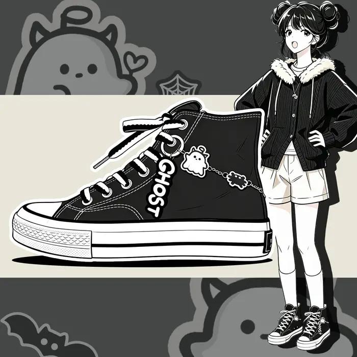 Amy and Michael Y2K Sweet Punk – baskets en toile à tige haute pour femmes, chaussures plates décontractées à lacets noires, chaussures à breloques mignonnes pour adolescentes