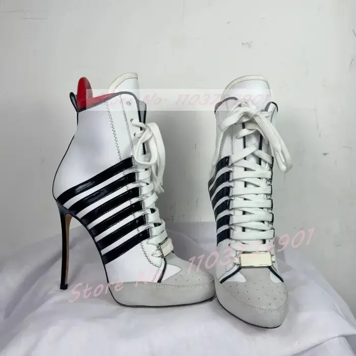 Baskets montantes blanches à talons hauts pour femmes