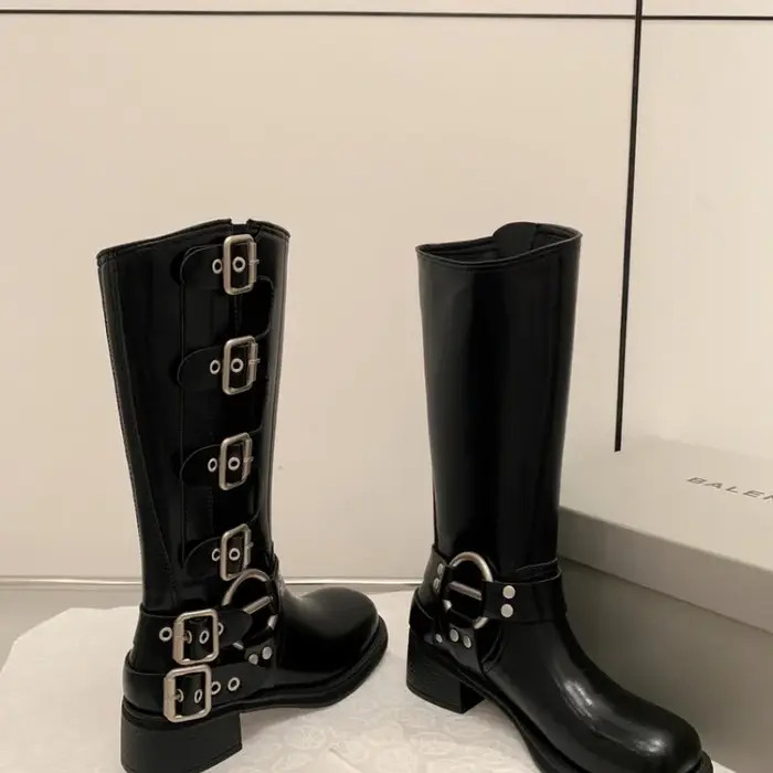Plate-forme bottes de Combat fermeture éclair talon épais boucle Vintage mode décontracté luxe concepteur Western