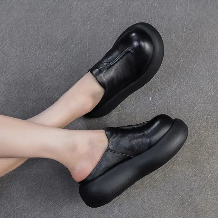 GKTINOO 2026 Nouvelles sandales d'été à semelle épaisse en cuir véritable à bout rond polyvalentes pour femmes