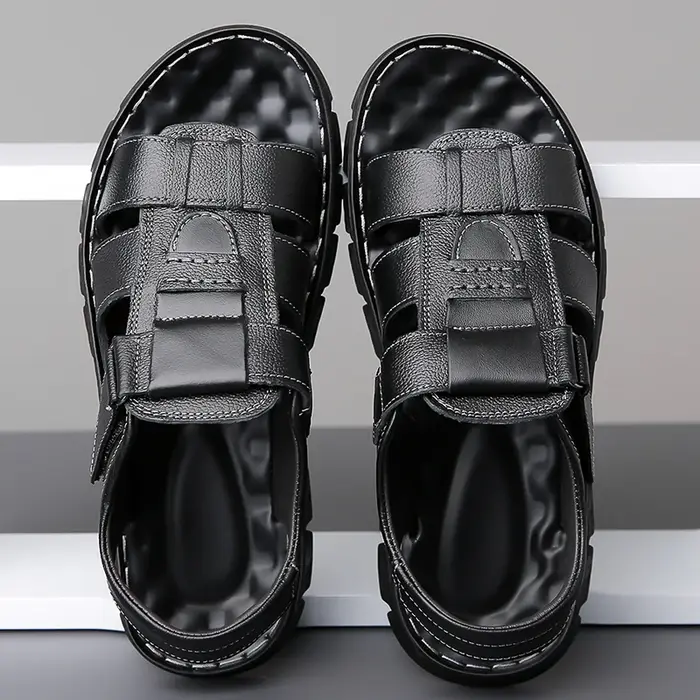 Sandales pour hommes, chaussures ajustables de couleur unie